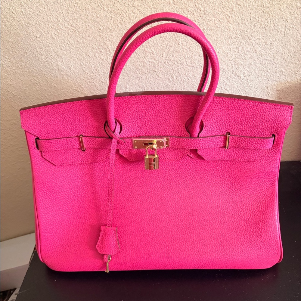 Elegant Pink Leather Handbag Birkin inspired new with tags -size 40-Barbie pink